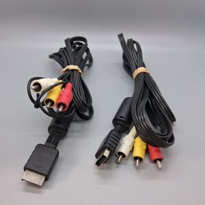 Official Sony PlayStation PS1 PS2 PS3 OEM AV Cable Lot of 2 Genuine RCA Tested